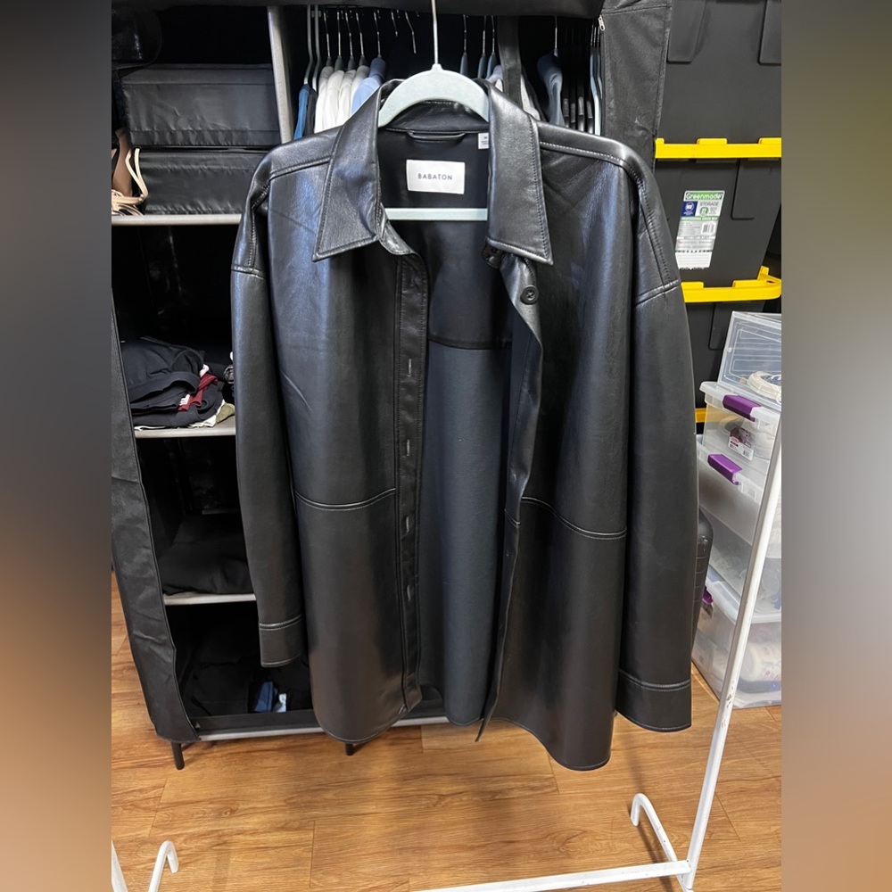 Black Aritzia Babaton Leather Pelli Shirt Jacket